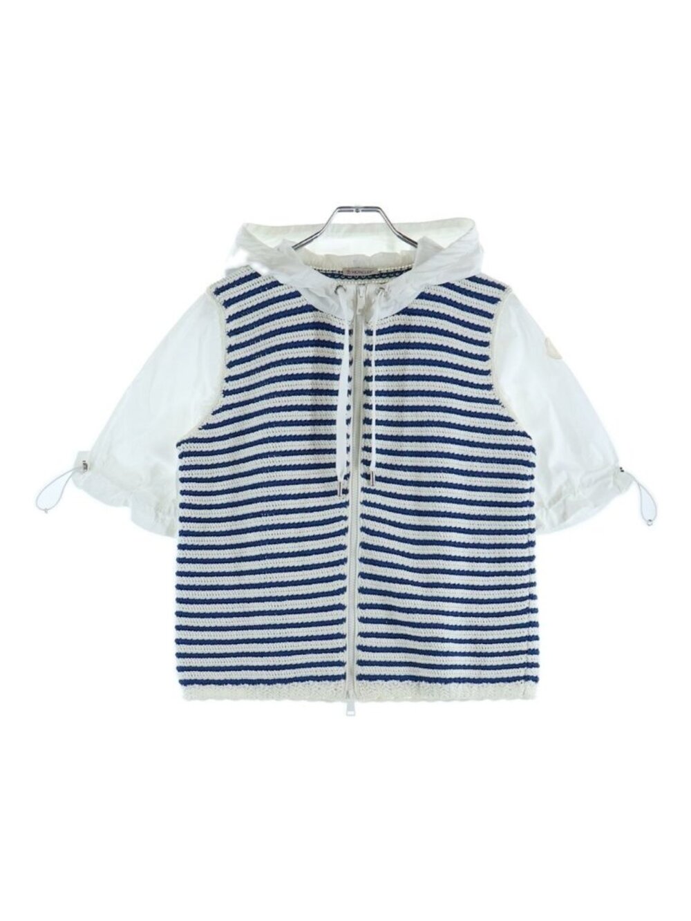 Moncler Cardigan Tricot Knit Short Sleeve Hoodie Blue White Cotton